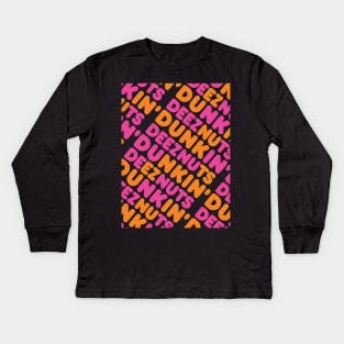 dunkin deez nuts diagonal pattern Kids Long Sleeve T-Shirt